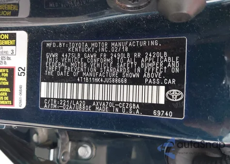 2018 Toyota Camry Xle from USA, damaged, VIN 4T1B11HK4JU588668